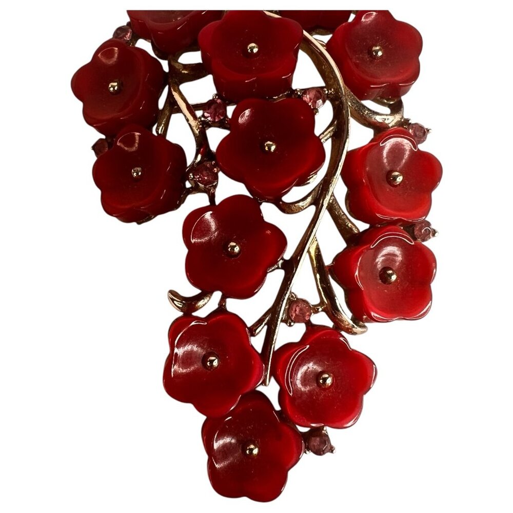 Vintage Arthur Pepper ART Red Enamel Floral Brooch Pin Gold Tone Metal Jewelry - Picture 2 of 8